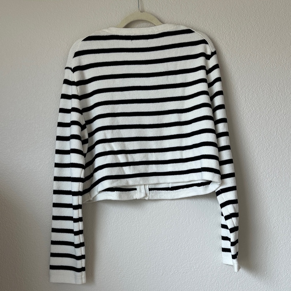 Jessica Simpson Striped Cropped Cardigan Black White Preppy Sweater XL - Picture 2 of 8